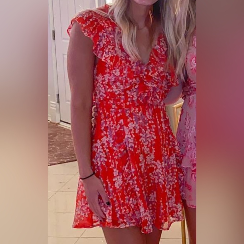 Adorable Red Floral Mini Dress